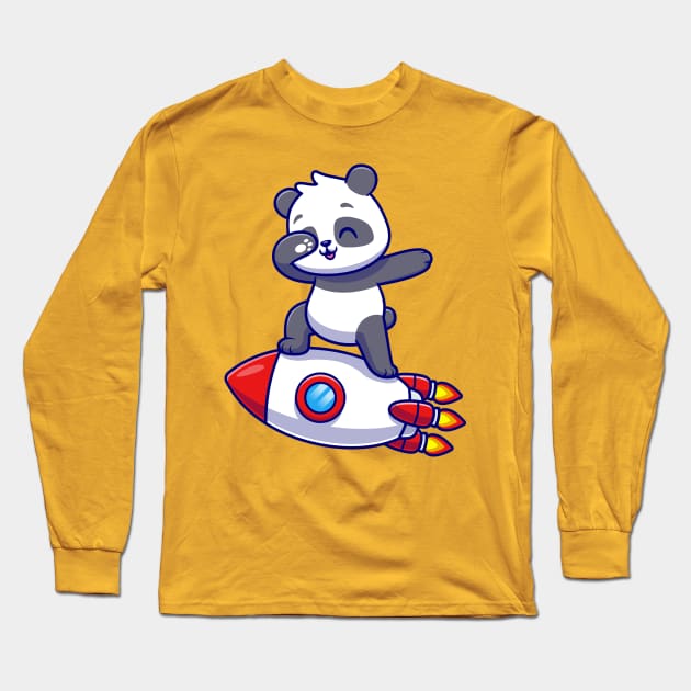 Cute Panda Dabbing On Rocket Cartoon Long Sleeve T-Shirt by Catalyst Labs